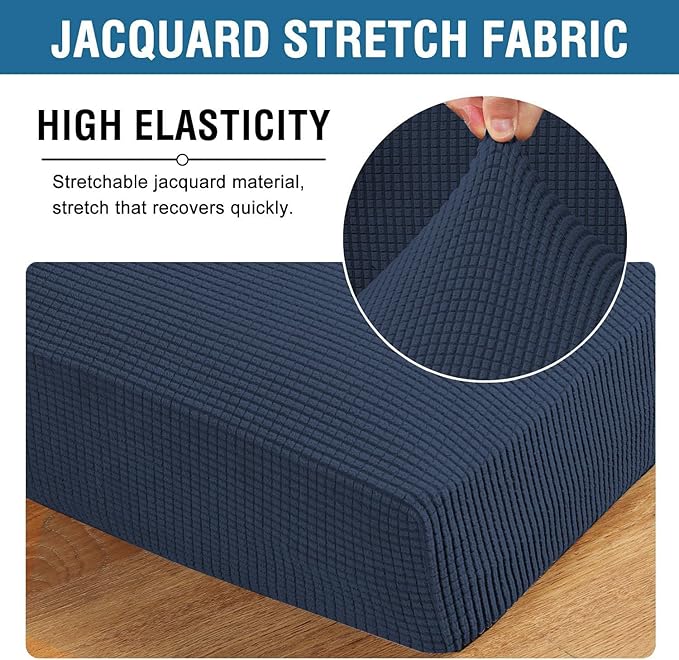 H.VERSAILTEX Super Stretch Individual Chaise Cover Sectional Couch Covers for L Shaped Sofa Both Left/Right Featuring Thick Jacquard Textured Twill Fabric (1 Piece Chaise Cover, Navy)-Ruum Studio Home