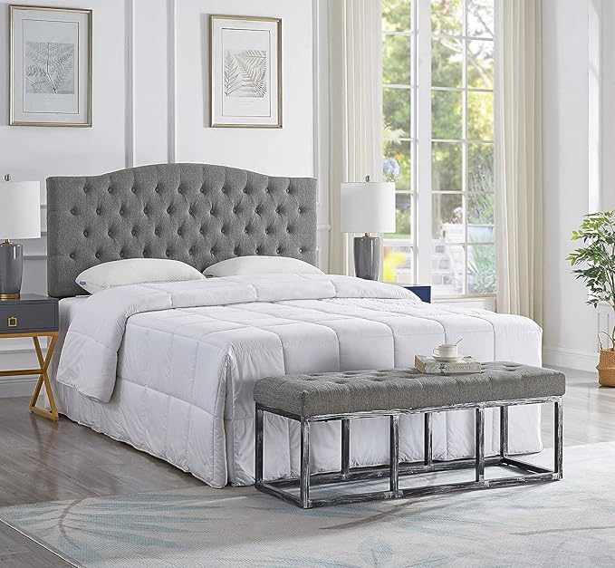 24KF Upholstered Tufted Button Linen Fabric Headboard,Comfortable Fashional Headboard Queen/Full Size,Granite-Ruum Studio Home