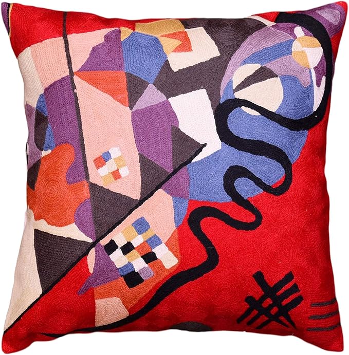 Kandinsky Modern Couch Pillow Cover - Red Flow | Abstract Pillows | Mid Century Chair Cushions | Handmade Wool Size 18x18-Ruum Studio Home
