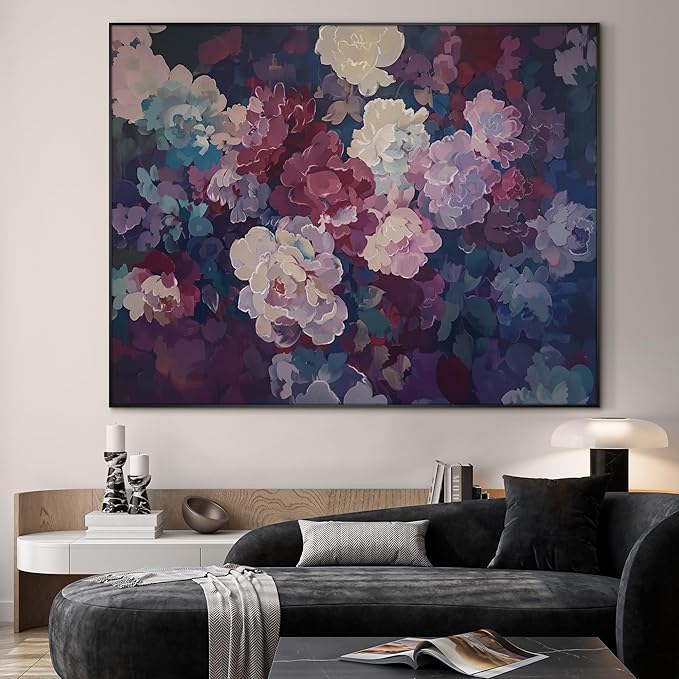 SIGNWIN 46"x60" Extra Large Framed Wall Art Bold Peony Bloom in Colorful Impressionist Style, Lush Floral for Home Living Room Bedroom Decor (Frame Assembly Required)-Ruum Studio Home
