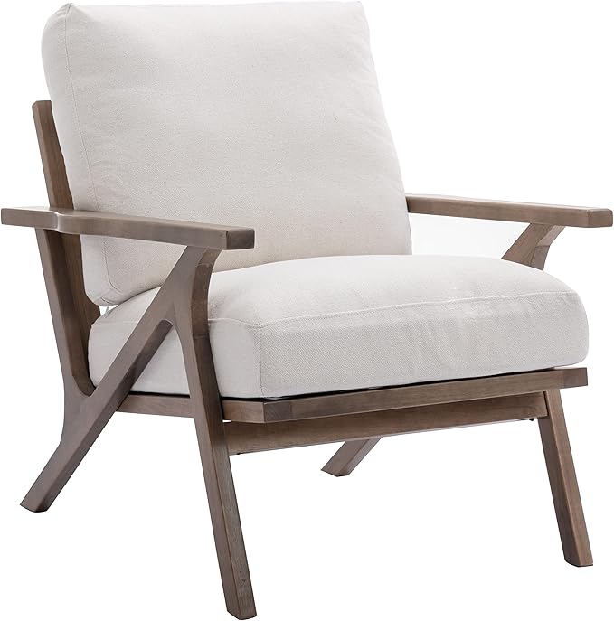 chairus Mid Century Accent Armchair Modern Upholstered Lounge Chair Compfy Leisure Arm Chair for Living Room Fireplace/Bedroom/Reception/Dorms, Linen Fabric White-Ruum Studio Home