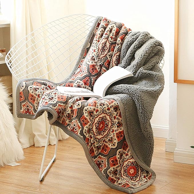 UKELER Floral Sherpa Bed Blanket King Size 90'' x 108'', Native American Cozy Warm Blanket for Bed/Couch/Sofa, Great Gift for Women's Day,Mother's Day,Father's Day,Thanksgiving,Christmas,Birthday-Ruum Studio Home