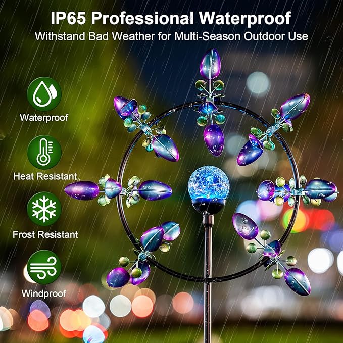 Large Solar Wind Spinners for Yard Art Garden-67 Inch 360° Metal Wind Sculptures Outdoor Clearance Kinetic Windmills with Multi Color Led Glass Ball-Ruum Studio Home