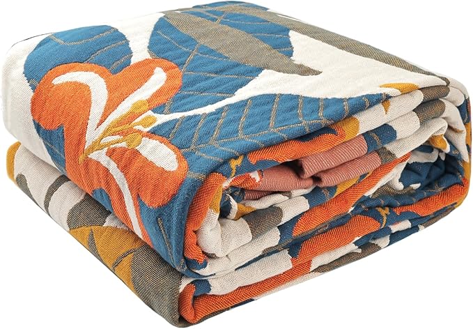 Boho Throw Blanket for Bed - 100% Pure Cotton Ultra Soft Rustic Quilt - Farmhouse Decor Bed Blankets, All Season Rustic Throw for Sofa Couch Chair(60"×80", Floral Sea)-Ruum Studio Home
