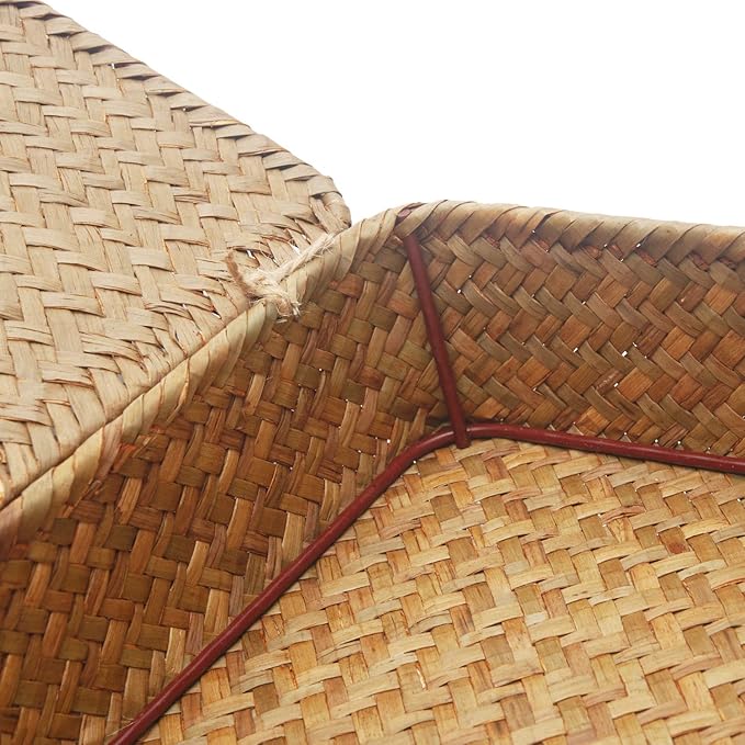Seagrass Storage Basket Box with Lid Rectangular Woven Shelf Baskets Bins for Organize Snack Toys Set of 2 Natural Decorative(Large+Small)-Ruum Studio Home