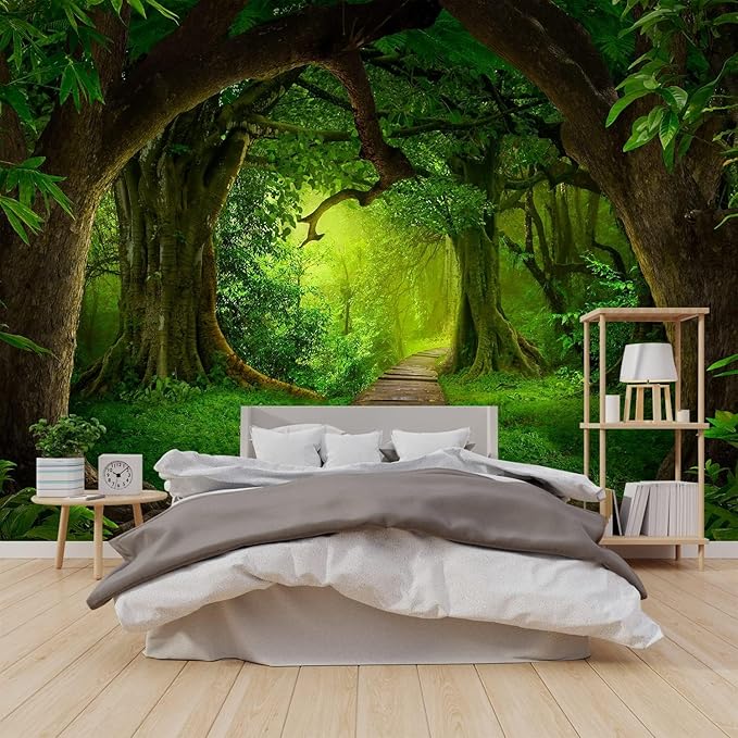 FENDROM Nature Forest Tree Cave Tapestry Wall Hanging Landscape Stream Through Green Rainforest Tapestries Jungle Creek Psychedelic Wall Blanket for Living Room-Ruum Studio Home