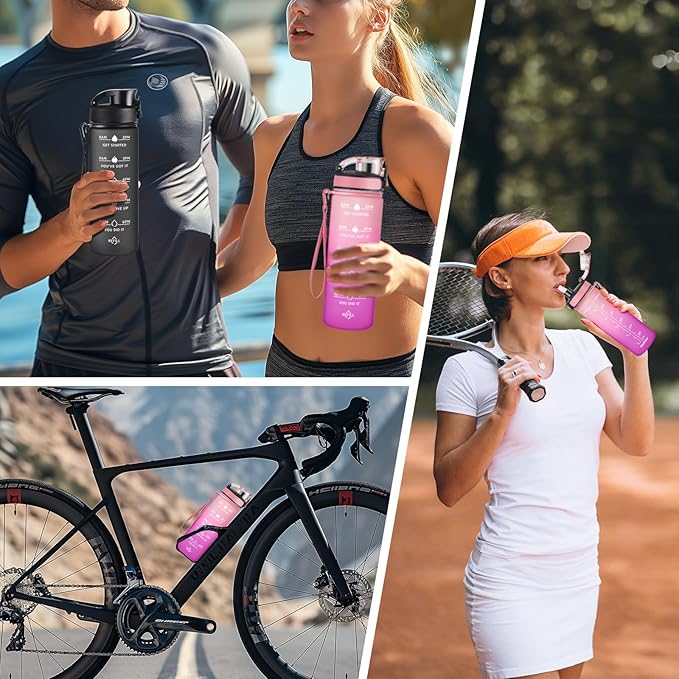 Enerbone Water Bottle, Leakproof BPA & Toxic Free, Motivational Water Bottle with Times to Drink and Straw, Fitness Sports Water Bottle with Strap for Office, Gym, Outdoor Sports-Ruum Studio Home