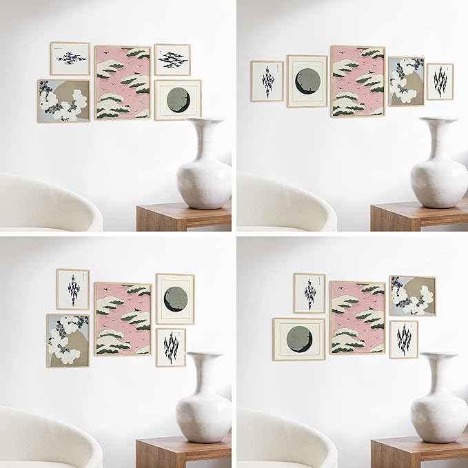 HAUS AND HUES Picture Frame Set - Set of 5 Wall Frames Collage Set, Collage Photo Frames, Natural Wood Picture Frames, Gallery Wall Decor, (Two 8x10, Two 11x14, One 16x20 Framed Beige)-Ruum Studio Home