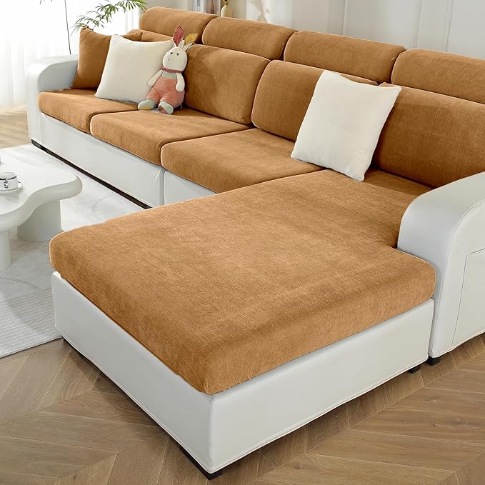 Sectional Couch Covers for L Shaped Sectional Sofa (Left or Right Facing) – Softer Chenille Sofa Covers Washable, Non-Slip Stretch Chaise Slipcover (Only 1PC Chaise Cushion Cover, Khaki)-Ruum Studio Home