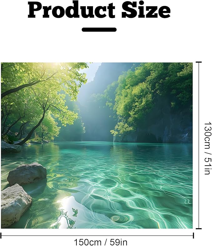 BSFHH Nature Tapestry Forest Tree Sea Cave Wall Hanging, Stream Through Rainforest Landscape Wall Art Tapestry for Bedroom Living room (Lake View, 59" × 51", Unframed)-Ruum Studio Home