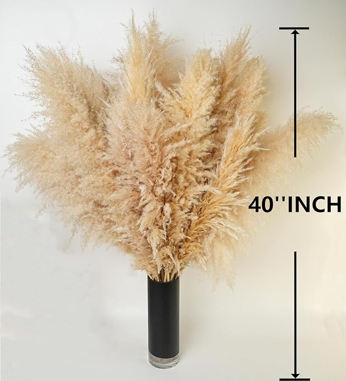 10 PCS 40" Tall Pampas Grass Stems in Natural Beige, Add a Boho Touch to Your Space—Pompas Grass Ideal for Floral Arrangements, Floor Vases, Weddings, and Creating a Bohemian Ambiance at Home.-Ruum Studio Home