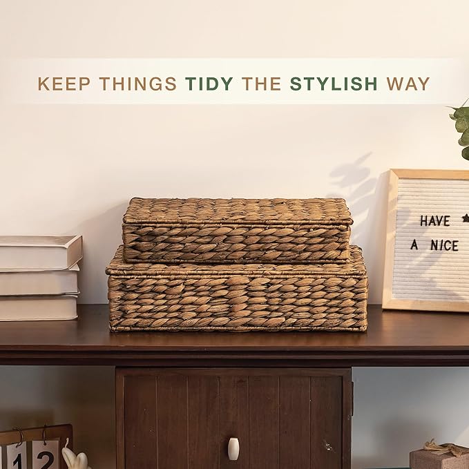 Set of 2 Decorative Storage Boxes With Lids for Home Decor, Shelves-Ruum Studio Home