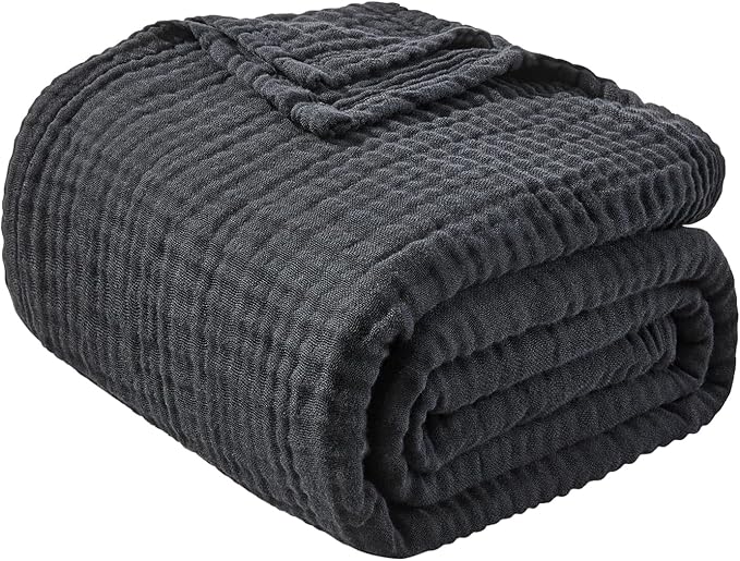 EMME Cotton Muslin Twin Blanket Breathable Gauze Blanket Soft Lightweight Blankets Adults Gifts for Women (Black, 60"x80")-Ruum Studio Home