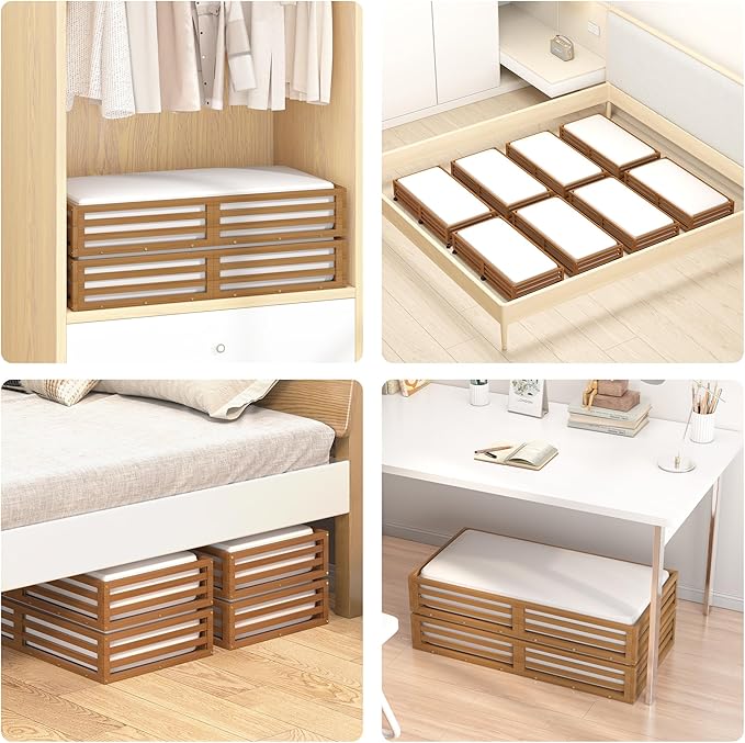 Bamboo Under Bed Storage Containers- Underbed Organizer with Wheels with Large Dust Bag,Sturdy Wood Rolling Under the Bed Shoe Storage Organizer Drawer 2 Packs (Walnut, Long)-Ruum Studio Home