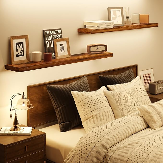 BAMEOS Floating Shelves,40 in W x 7in D Wall Mounted Wooden Shelves with Invisible Brackets Set of 2, Hanging Wall Shelves Decoration for Bedroom, Bathroom, Living Room and Kitchen,Rustic Brown-Ruum Studio Home