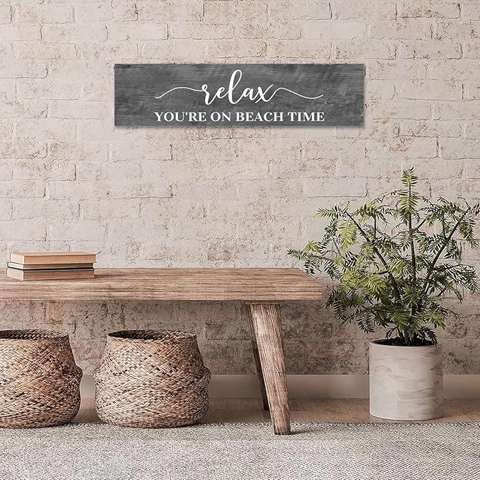 Generic Funny Wood Sign Relax You're On Beach Time Rustic Wooden Hanging Sign Home Farmhouse Kitchen Wall Decoration 16 x 6 Inch-Ruum Studio Home