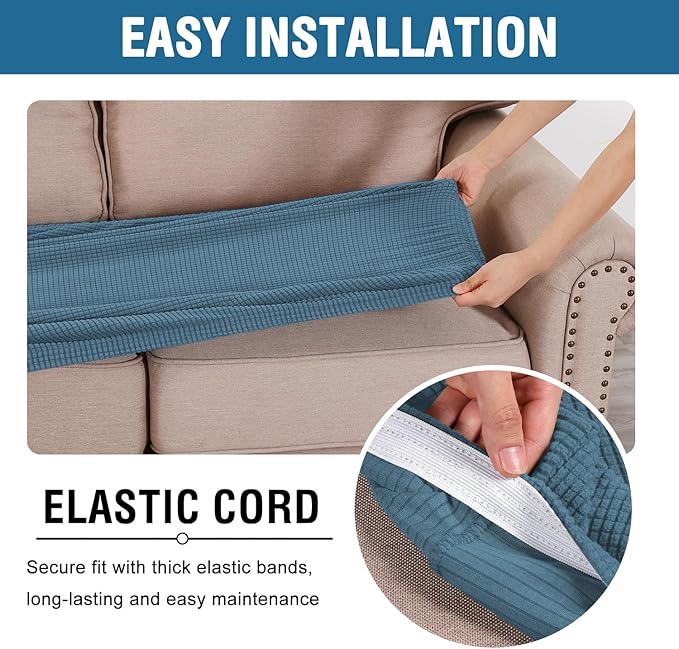 H.VERSAILTEX Super Stretch Individual Seat Cushion Covers Sofa Covers Couch Cushion Covers Slipcover Sets Thick Jacquard Textured Twill Fabric (1 Piece Loveseat Cushion Cover, Dusty Blue)-Ruum Studio Home
