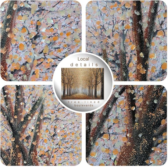 Large Tree Wall Art for Living Room Hand-Painted Forest Oil Painting Framed Yellow Grove Artwork Autumn Landscape Canvas Picture for Living Room Bedroom Home Decorations Wall Decor Large 48"x32"-Ruum Studio Home