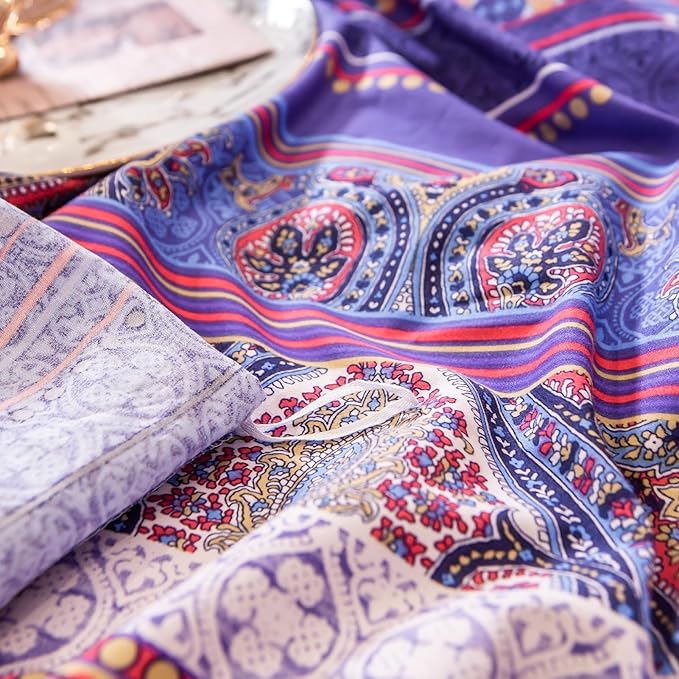 ABREEZE Bohemian Vintage Cal.King Size Floral Cotton Bedding Set 3Pcs Duvet Cover Set Boho Purple Paisley 100% Egyptian Brushed Cotton Reversible Home Bedding Collection-Ruum Studio Home