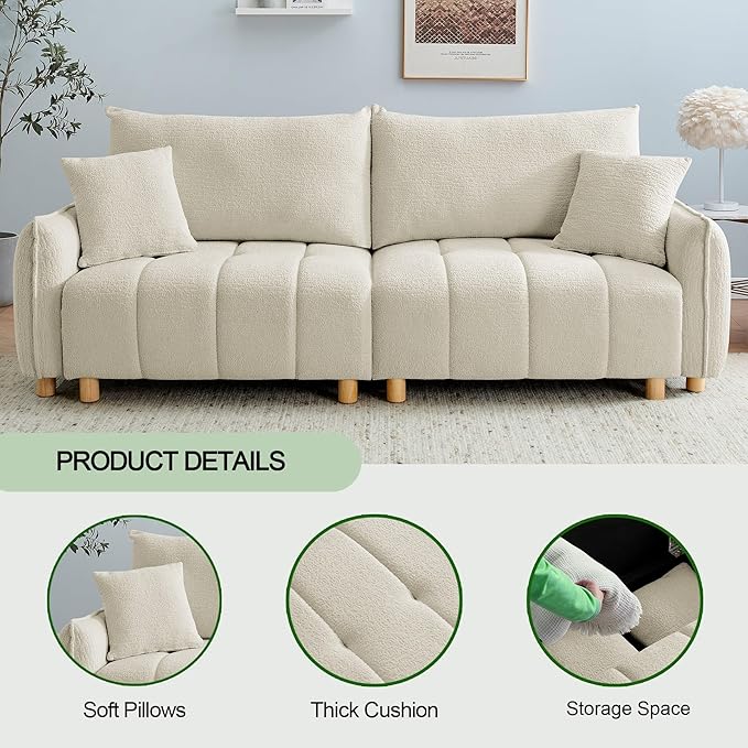 Convertible Sofa Bed, 90" Full Size Sleeper Sofa with Storage, Tufted Chenille 3 Seat Sofa Couches for Living Room, Small Spaces, Guest Room, Apartment, Beige-Ruum Studio Home