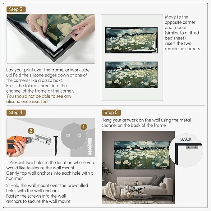 SIGNWIN 36"x72" Extra Large Framed Wall Art White Wildflower Field in Impressionist Style, Soft Floral Landscape for Home Living Room Bedroom Decor (Frame Assembly Required)-Ruum Studio Home