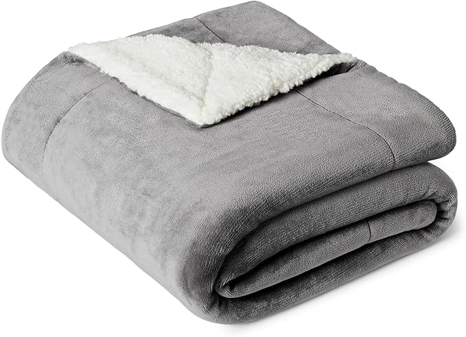 Amazon Basics Reversible Sherpa Throw Blanket, Dark Gray, 50"x60"-Ruum Studio Home