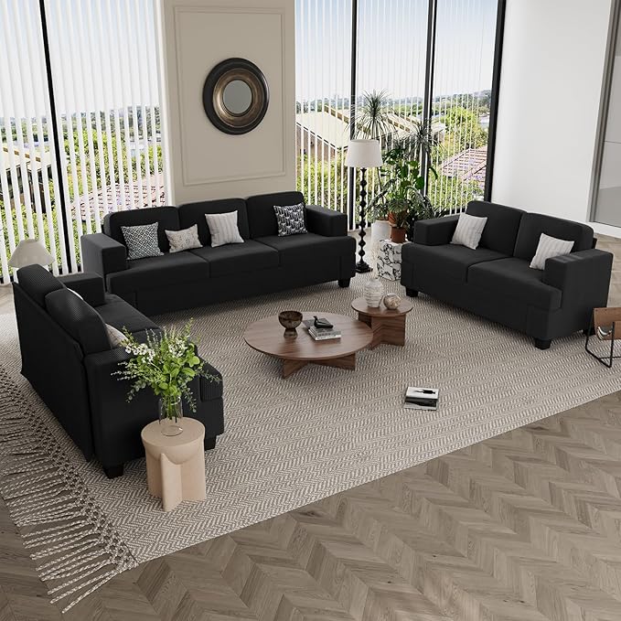 63” Corduroy Loveseat Sofa Couch for Living Room, Small Couch with Deep Seat for Bedroom, Comfy Could Loveseat for Small Living Room, Black Corduroy-Ruum Studio Home