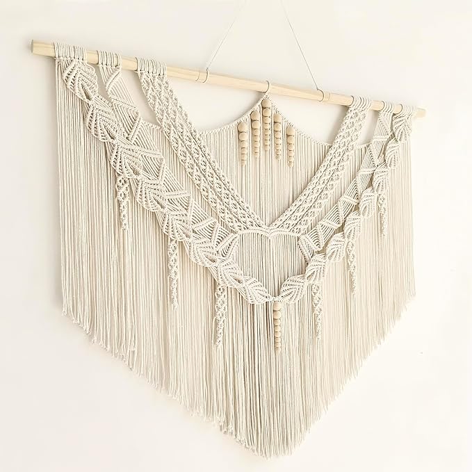 Achart Macrame Wall Hanging Large- Boho Wall Decor- large wall art- Wall Decor Living Room- Macrame Tapestry Boho Decor for Bedroom (Leaf &Wood Bead)-Ruum Studio Home