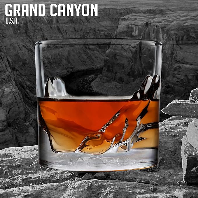 Grand Canyon Heavy Crystal Whiskey Glasses Gift Set of 2, Thick Freezable Bourbon Glass 1lb Each, Premium Whiskey Gifts for Men, Frozen Crystal Chills Cocktails, 10 oz-Ruum Studio Home