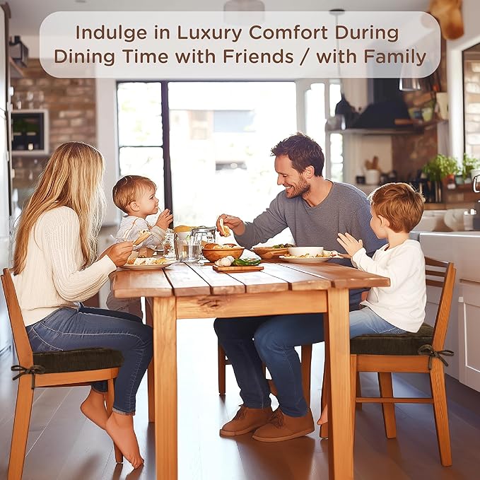 Codi 6 Pack Dining Chair Cushions, Thick Chairs Pads for Indoor Kitchen Room - Washable, Non-Slip Seat Cushion with Ties, 16.5"x16.5"x 3.5", Set of 6, Brown-Ruum Studio Home
