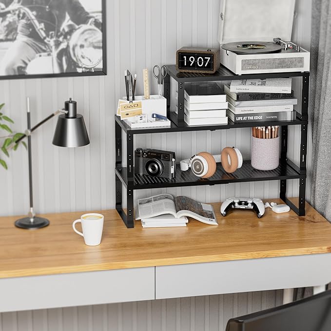 Expandable Spice Rack,Stackable Storage for Cabinet, Multi-Functional Kitchen Shelving,Height-Adjustable,Sustainable Organizer Solution(1Pack/Black/Large)-Ruum Studio Home