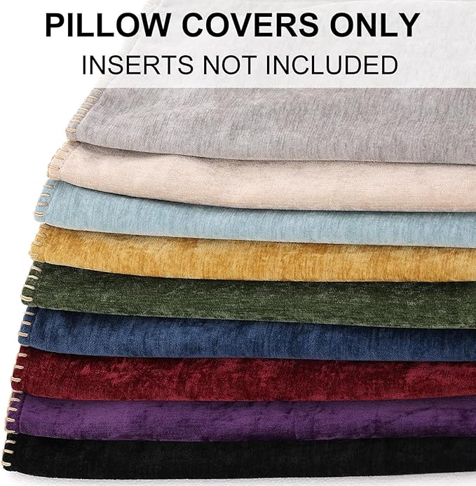 decorUhome Fall Chenille Soft Throw Pillow Covers 20x20 Set of 2, Farmhouse Velvet Neutral Decorative Euro Pillow Covers with Stitched Edge for Couch Sofa Bed Home Decor, Rust-Ruum Studio Home