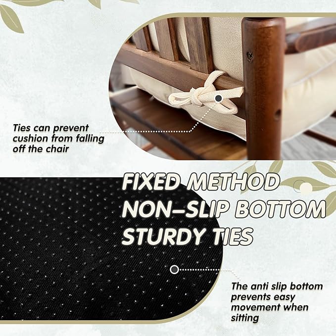 YZ HOME Rocking Chair Cushion, Set of Thicken Seat & Back Chair Cushions with Memory Foam, Non-Slip Chair Pad with Ties for for Indoor&Outdoor Rocker, Beige, 28 * 18 * 5/18x18x5-Ruum Studio Home