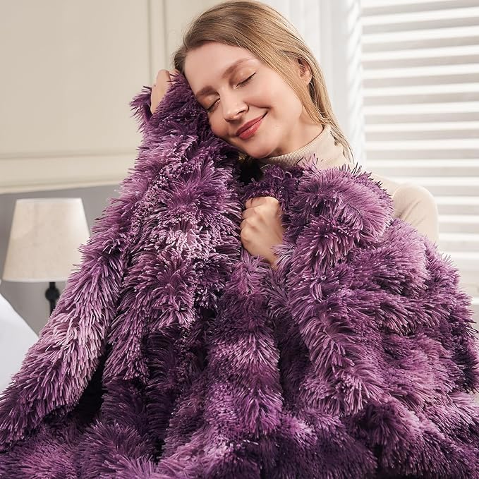 GONAAP Fuzzy Faux Fur Throw Blanket Twin Size Tie-dye Violet Purple Super Soft Cozy Plush Fuzzy Shaggy Blanket for Couch Sofa Bed (Tie-dye Violet Purple, Twin(60"x80"))-Ruum Studio Home