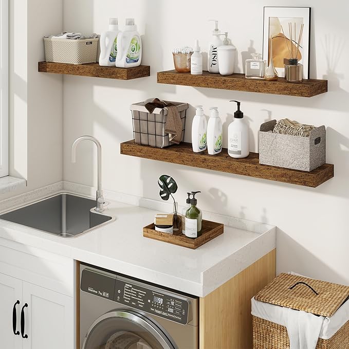 fuqing Floating Shelves for Wall, Bathroom Shelf Wall Mounted for Storage, Shelves with Invisible Bracket for Bedroom, Kitchen, Living Room, Farmhouse Small Book Shelf, 36 Inch Set of 2, Rustic Brown-Ruum Studio Home