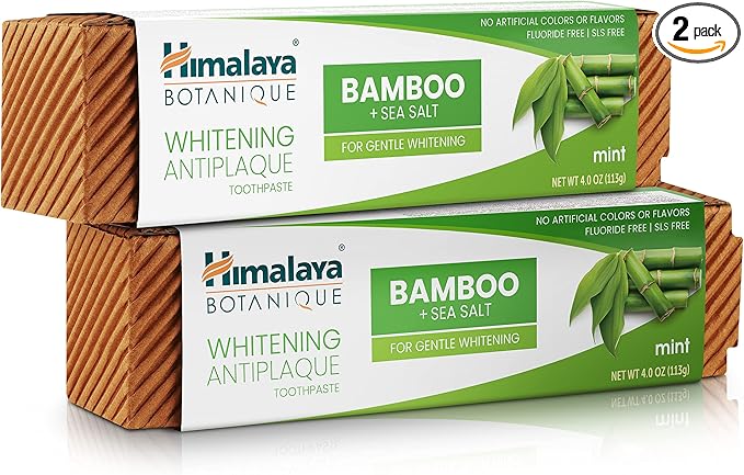 Himalaya Botanique Whitening Antiplaque Toothpaste with Bamboo + Sea Salt, Fluoride Free, for Gentle Whitening, 4 oz, 2 Pack-Ruum Studio Home