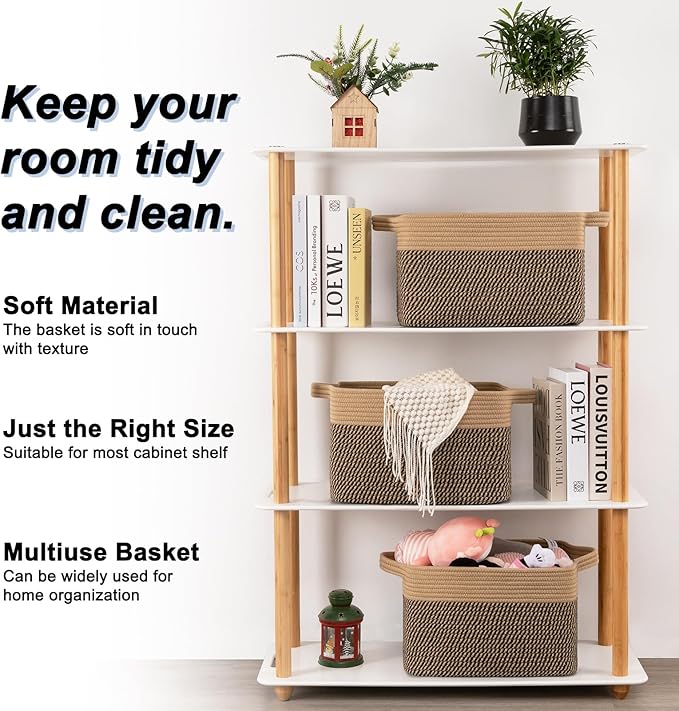 OIAHOMY 3 Pack Storage Basket for Organizing, 13''X9.85''X8.7'' Storage Bins,Woven Basket Basket with Handles, Toy Storage Basket Bin,Stylish Room Decor Basket, Yellow & Black-Ruum Studio Home