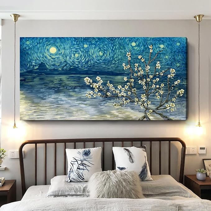 amatop Extra Large Wall Art Floral Tree Canvas Print for Living Room Bedroom Office– Oversized Plum Blossom Lake Landscape Picture Modern Blue Teal Nature Artwork Decor 58x29 Inch-Ruum Studio Home
