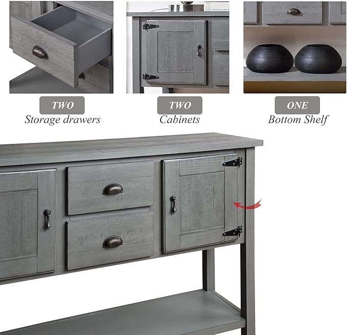 Solid Wood Farmhouse Console Table Sofa Table with Storage Drawers and Shelves for Storage Entry Hallway Foyer Sofa Side Table(48" Gray)-Ruum Studio Home