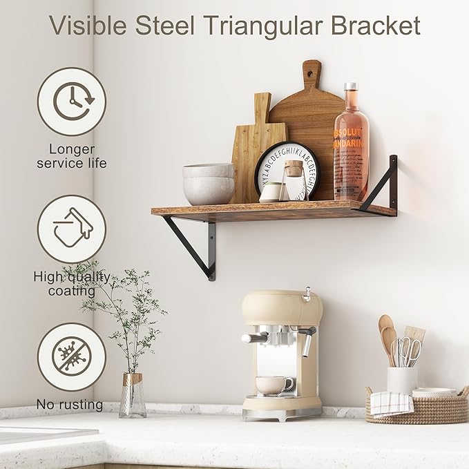 Fun Memories 20 Inch Floating Shelves, Deep Wall Shelves for Kitchen, 20 x 12 Floating Shelf for Living Room, Bedroom, Farmhouse Floating Shelves for Home Decor Storage, Rustic Brown, Set of 2-Ruum Studio Home