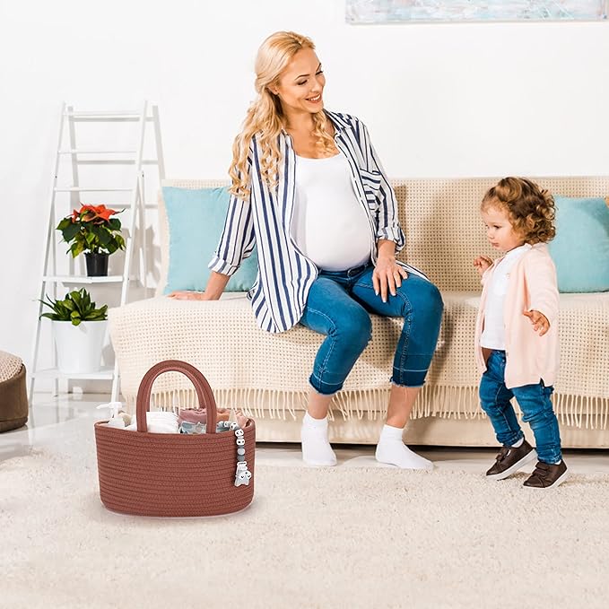 Baby Diaper Caddy Organizer for Girl Boy Cotton Rope Nursery Storage Bin Basket Portable Holder Tote Bag for Changing Table Car Travel Baby Shower Gifts Newborn Essentials Registry Must Have Rust-Ruum Studio Home