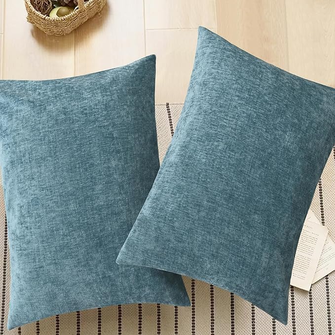 CaliTime Throw Pillow Covers Decorative 20 X 26 Inches Pack of 2 Cozy Chenille Standard Pillow Shams Cases for Couch Sofa Bed Living Room Home Smoke Blue-Ruum Studio Home