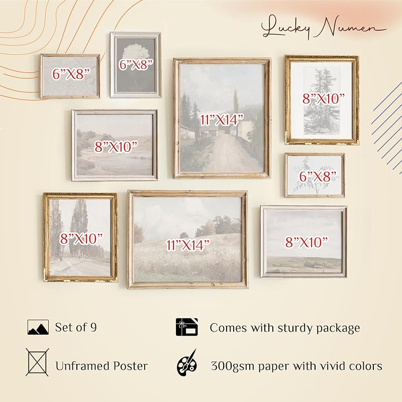 Vintage Landscape Wall Art - Set 9 French Country Vintage Antique Warm Aesthetic Gallery Wall Art, Sketch Poster Farmhouse Wall Decor Vintage Prints Wall Decor, Country Wall Art(11X14 IN UNFRAMED)-Ruum Studio Home