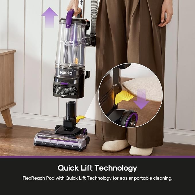 Eureka FlexReach Powerful Upright Vacuum Cleaner for Carpet and Hard Floor, Lift-Away Vacuum with Large Dust Cup, Anti-Tangle, NEU651PL, Purple-Ruum Studio Home