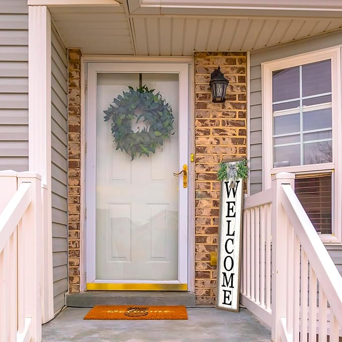 Surfapans Welcome Sign for Front porch Standing 45"X9"Large Wood Frame Outdoor Tall Welcome Signs Vertical Decor for Farmhouse Rustic Home Modern Outside Front Door Wall Decorations (Wood White)-Ruum Studio Home