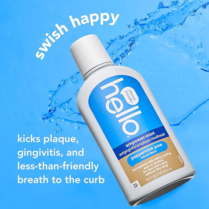 hello Empower-Mint Fluoride Free and Alcohol Free Mouthwash, Non Alcoholic Mint Mouthwash Pack, Peppermint Pow, 3 Pack, 16 Fl Oz Bottles-Ruum Studio Home