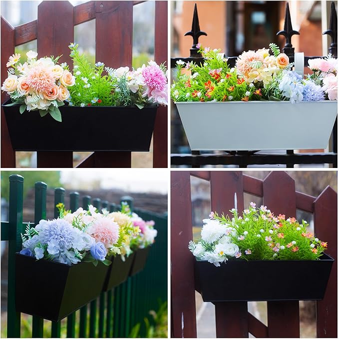 Wall Hanging Planters for Outdoor Plants 16 Inch Large Metal Fence Pots with Hooks for Outside Garden Balcony Plants 3PCS（Black）-Ruum Studio Home