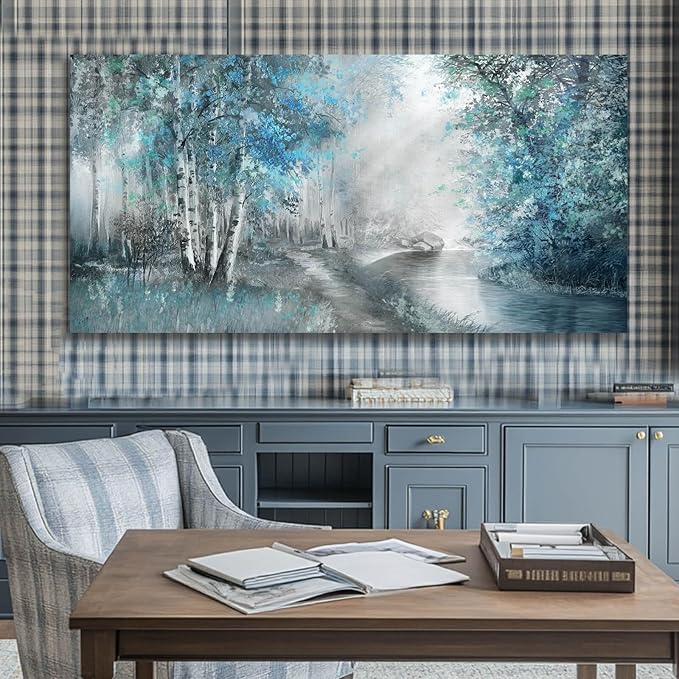 SOUGUAN Landscape Art Posters Blue Pictures Wall Decor Grey Forest Wall Prints Botanical Artwork for Dining Room Bedroom 20"x 40" Contemporary Wall Art-Ruum Studio Home