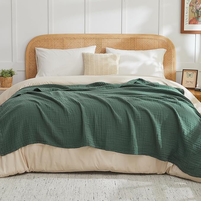 EMME Cotton Muslin Twin Blanket Breathable Gauze Blanket Soft Lightweight Blankets Adults Gifts for Women (Forest Green, 60"x80")-Ruum Studio Home