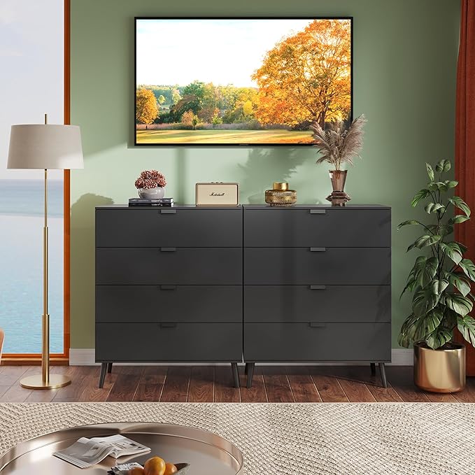 WLIVE 4 Drawer Dresser for Bedroom, Tall Wood Dresser, Modern Black Dressers with Sturdy Metal Handle, Small Chest of Drawers for Living Room, Hallway-Ruum Studio Home
